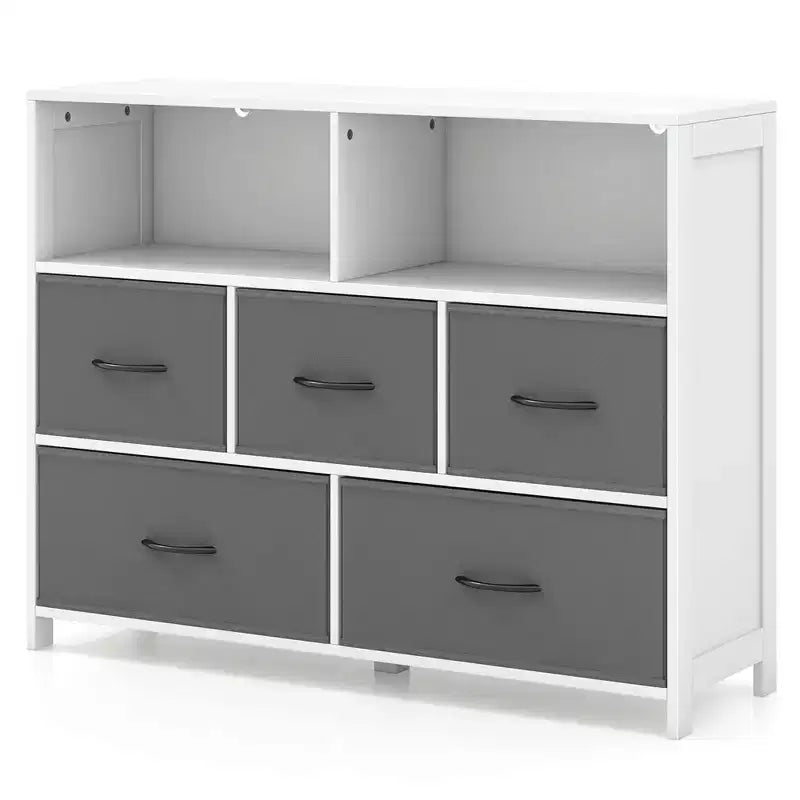 5/7-Drawer Dresser for Bedroom, Chest of Drawers with 2 Large Fabric Bins, White