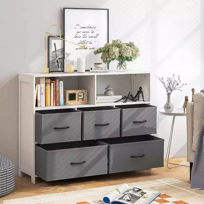 5/7-Drawer Dresser for Bedroom, Chest of Drawers with 2 Large Fabric Bins, White
