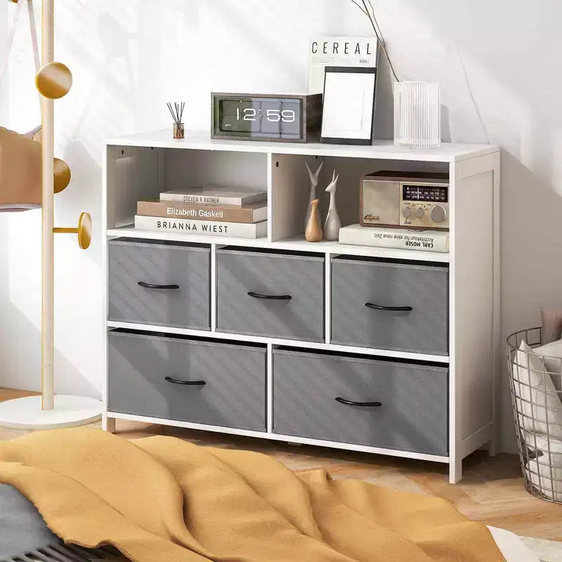 5/7-Drawer Dresser for Bedroom, Chest of Drawers with 2 Large Fabric Bins, White