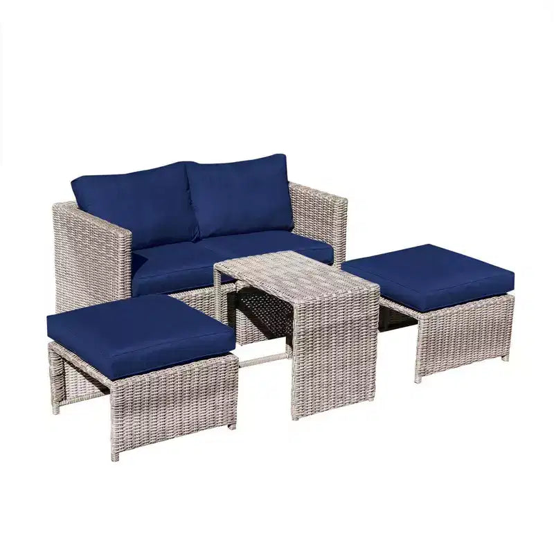 Sunsitt Ensemble de balcon extérieur 5 pièces en acier et osier