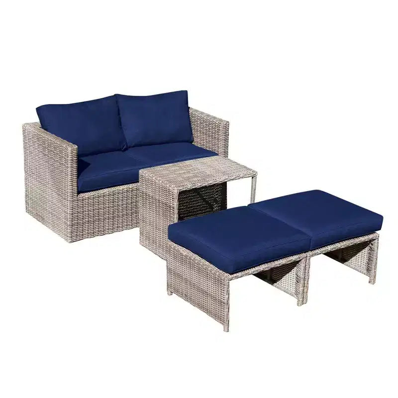 Sunsitt Ensemble de balcon extérieur 5 pièces en acier et osier