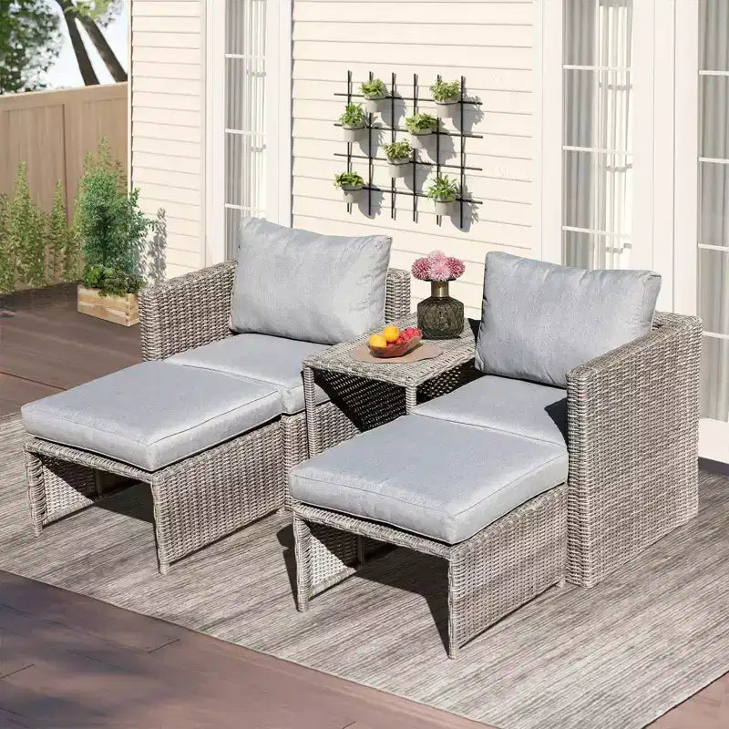 Sunsitt Ensemble de balcon extérieur 5 pièces en acier et osier