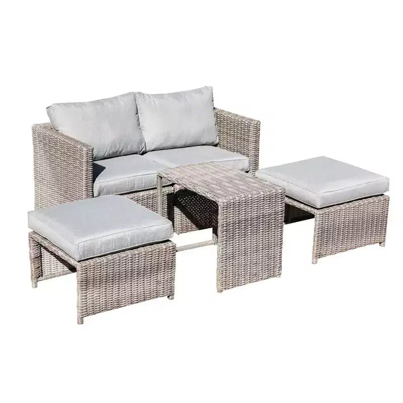 Sunsitt Ensemble de balcon extérieur 5 pièces en acier et osier