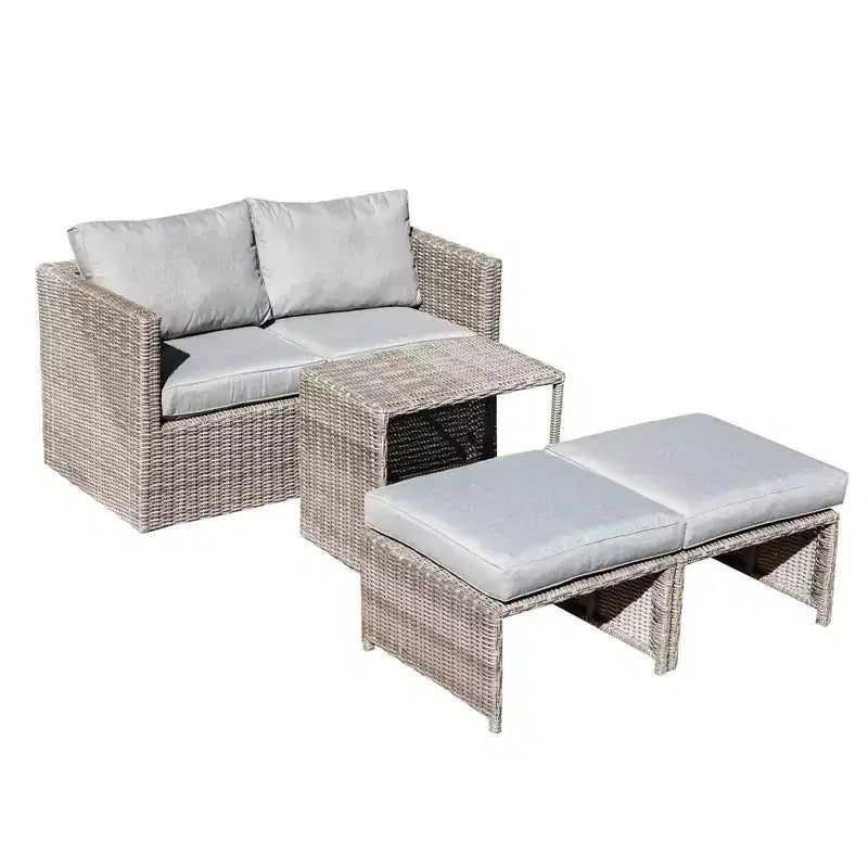 Sunsitt Ensemble de balcon extérieur 5 pièces en acier et osier
