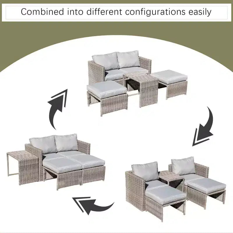 Sunsitt Ensemble de balcon extérieur 5 pièces en acier et osier