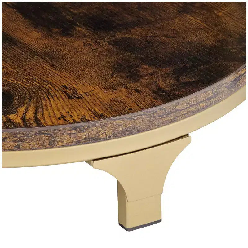 Farmhouse Round Accent Side Table, 15.25" Wide, 3-Shelf Brown Wood Top, Rustic Bronze Base