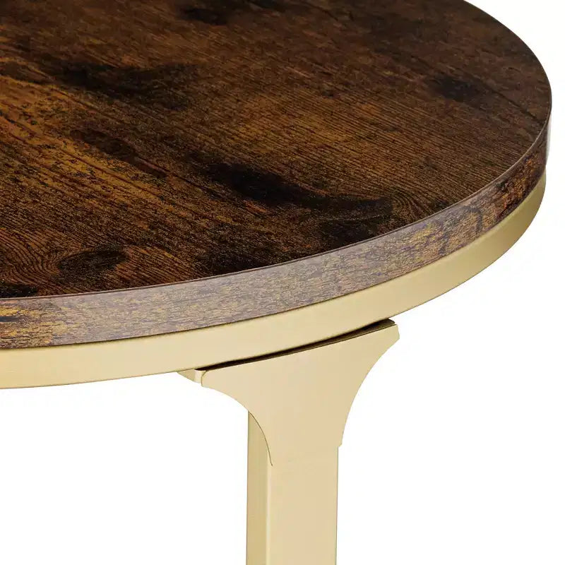 Farmhouse Round Accent Side Table, 15.25" Wide, 3-Shelf Brown Wood Top, Rustic Bronze Base