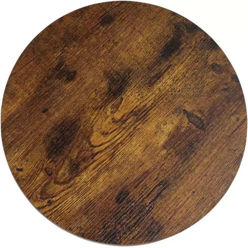 Farmhouse Round Accent Side Table, 15.25" Wide, 3-Shelf Brown Wood Top, Rustic Bronze Base