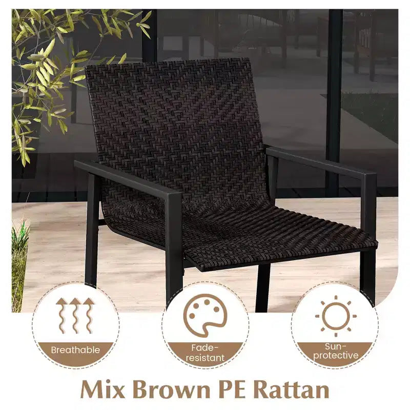 Costway Ensemble de Meubles de Jardin Extérieur 4 Pièces en Rotin avec Cadre en Métal Galvanisé Robuste Marron Mélangé/Noir