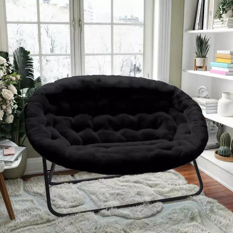 Folding Upholstered Double Saucer Chair, Steel Frame, Portable for Dorm, Living Room or Bedroom