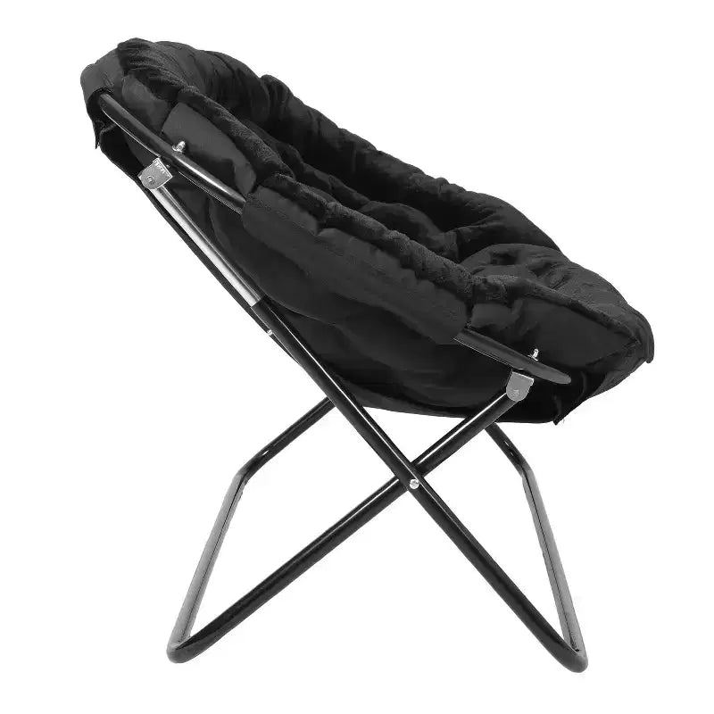 Folding Upholstered Double Saucer Chair, Steel Frame, Portable for Dorm, Living Room or Bedroom