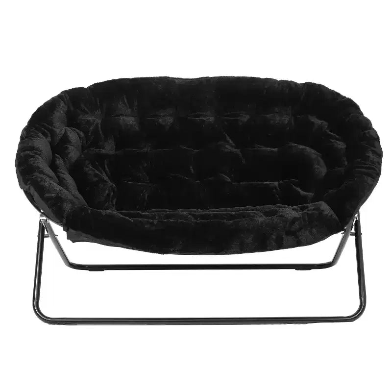 Folding Upholstered Double Saucer Chair, Steel Frame, Portable for Dorm, Living Room or Bedroom