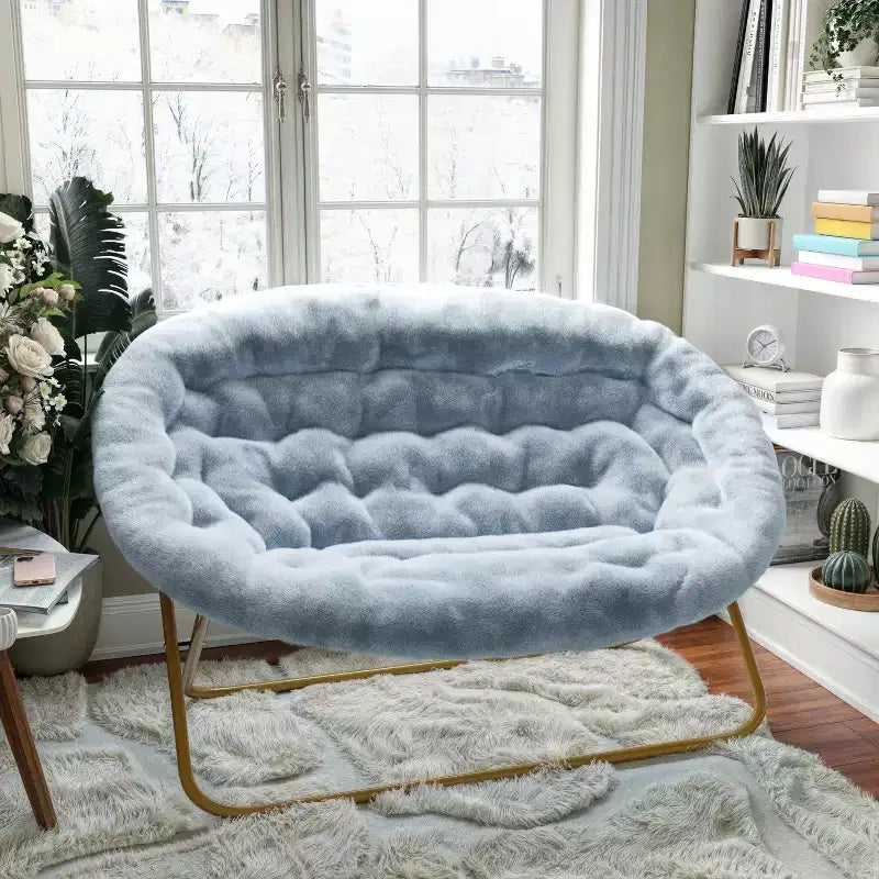 Folding Upholstered Double Saucer Chair, Steel Frame, Portable for Dorm, Living Room or Bedroom