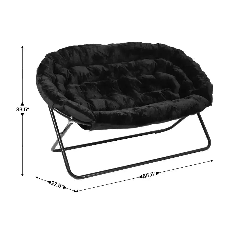 Folding Upholstered Double Saucer Chair, Steel Frame, Portable for Dorm, Living Room or Bedroom