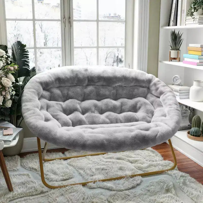 Folding Upholstered Double Saucer Chair, Steel Frame, Portable for Dorm, Living Room or Bedroom