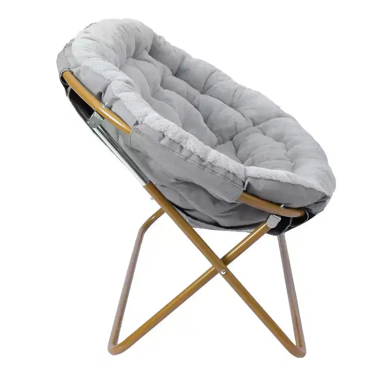 Folding Upholstered Double Saucer Chair, Steel Frame, Portable for Dorm, Living Room or Bedroom