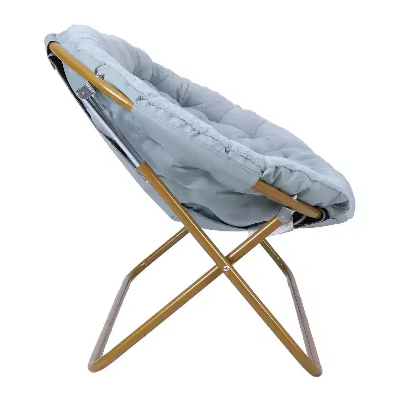 Folding Upholstered Double Saucer Chair, Steel Frame, Portable for Dorm, Living Room or Bedroom