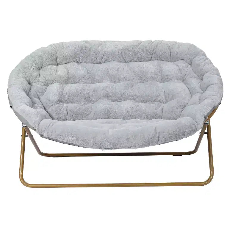 Folding Upholstered Double Saucer Chair, Steel Frame, Portable for Dorm, Living Room or Bedroom