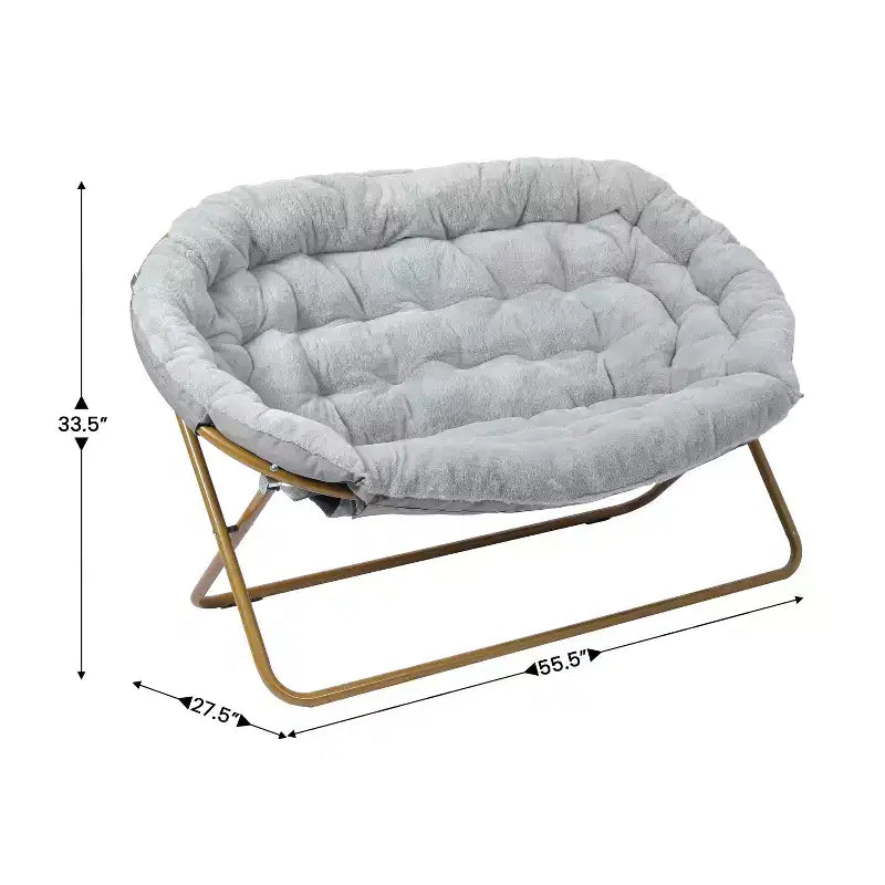 Folding Upholstered Double Saucer Chair, Steel Frame, Portable for Dorm, Living Room or Bedroom