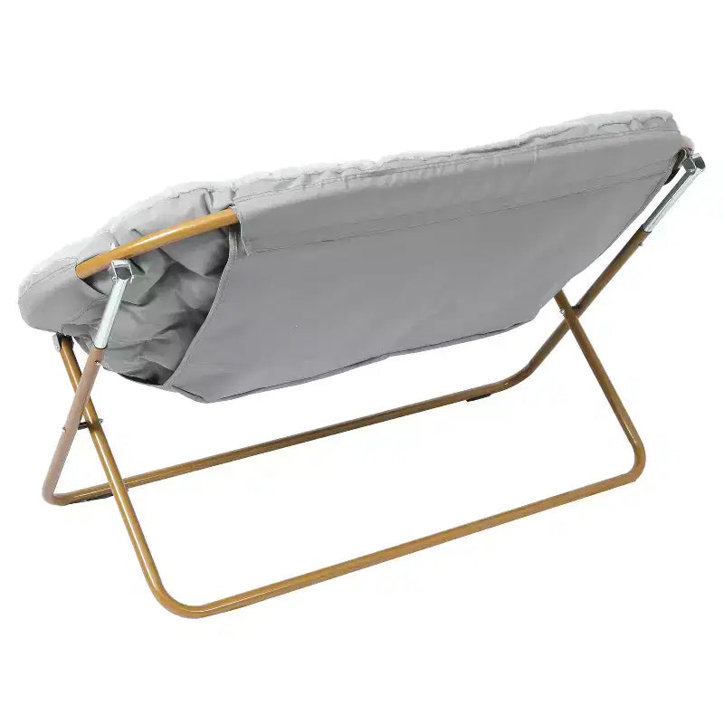 Folding Upholstered Double Saucer Chair, Steel Frame, Portable for Dorm, Living Room or Bedroom