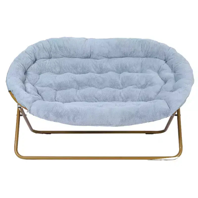 Folding Upholstered Double Saucer Chair, Steel Frame, Portable for Dorm, Living Room or Bedroom