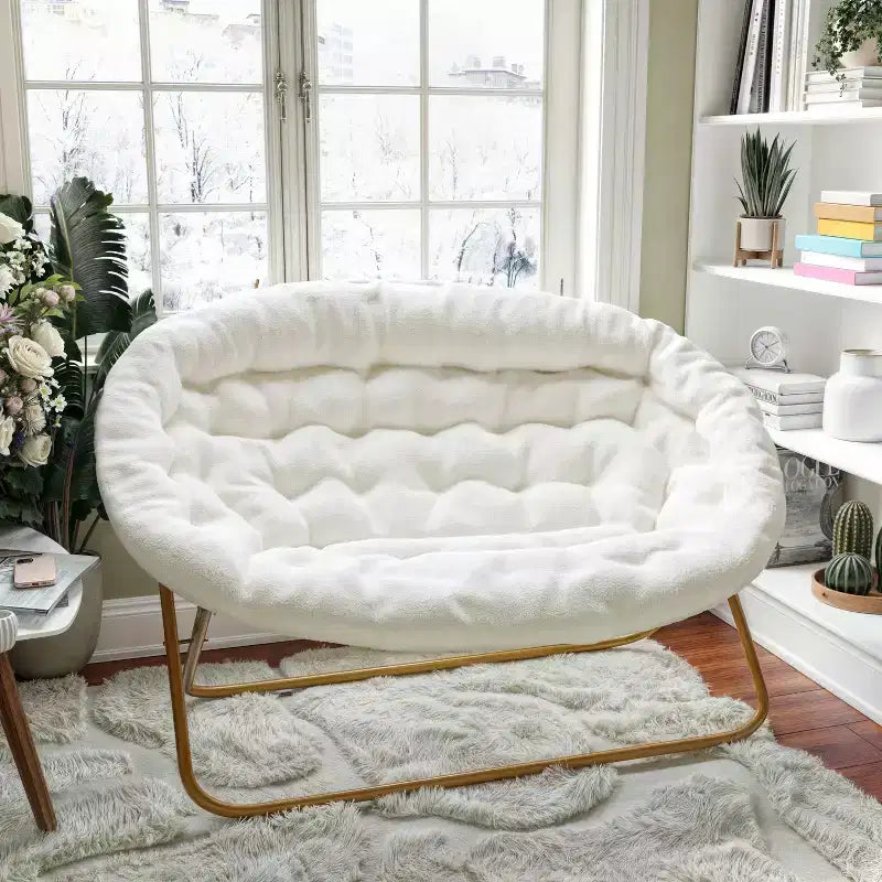 Folding Upholstered Double Saucer Chair, Steel Frame, Portable for Dorm, Living Room or Bedroom
