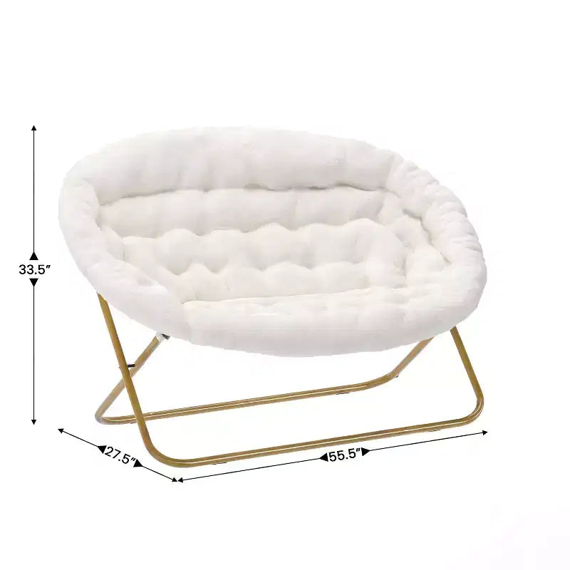 Folding Upholstered Double Saucer Chair, Steel Frame, Portable for Dorm, Living Room or Bedroom