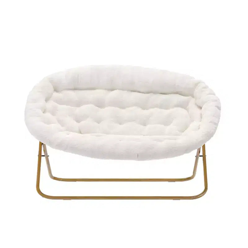 Folding Upholstered Double Saucer Chair, Steel Frame, Portable for Dorm, Living Room or Bedroom
