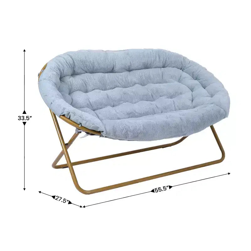 Folding Upholstered Double Saucer Chair, Steel Frame, Portable for Dorm, Living Room or Bedroom