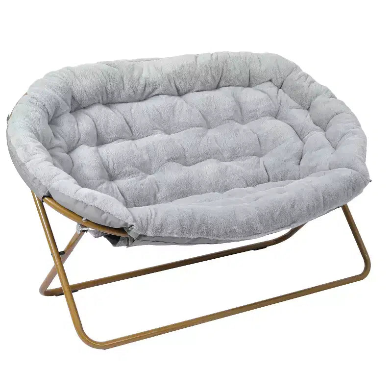 Folding Upholstered Double Saucer Chair, Steel Frame, Portable for Dorm, Living Room or Bedroom