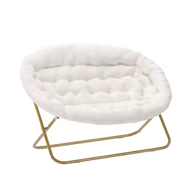 Folding Upholstered Double Saucer Chair, Steel Frame, Portable for Dorm, Living Room or Bedroom