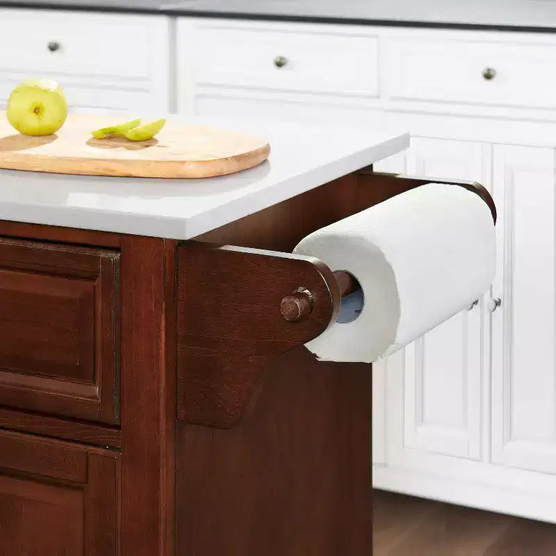 Full Size Kitchen Island Cart with Granite White Top, Storage Drawers and Shelves