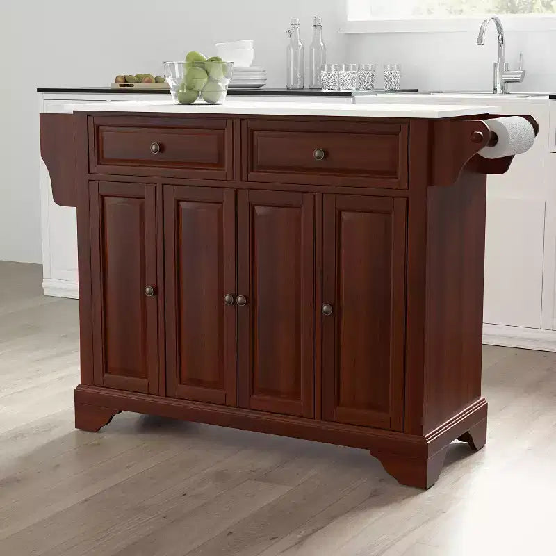 Full Size Kitchen Island Cart with Granite White Top, Storage Drawers and Shelves