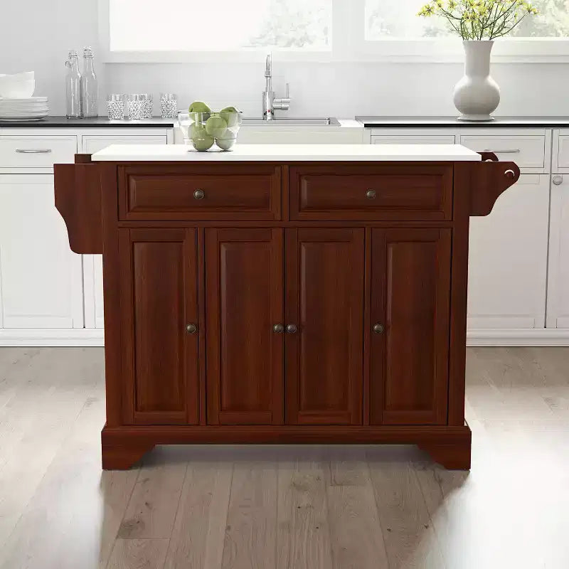 Full Size Kitchen Island Cart with Granite White Top, Storage Drawers and Shelves