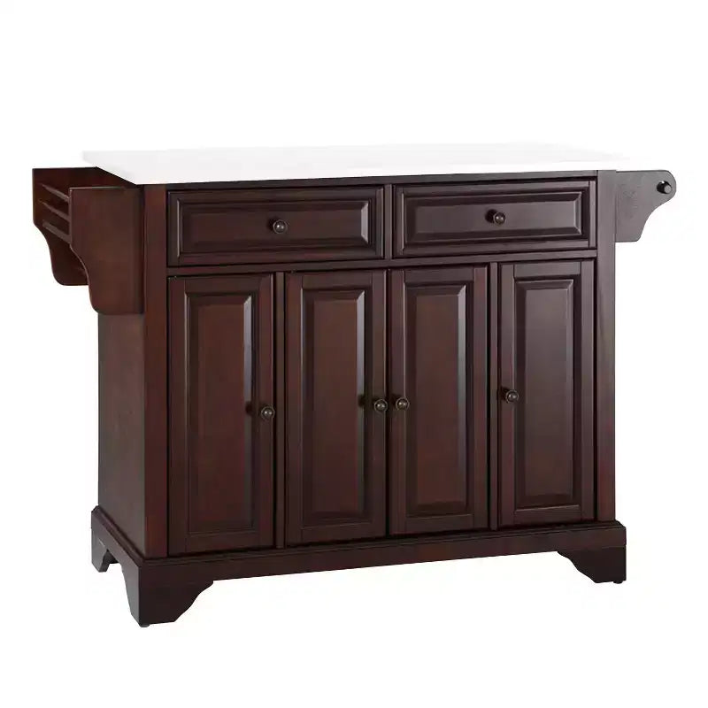 Full Size Kitchen Island Cart with Granite White Top, Storage Drawers and Shelves