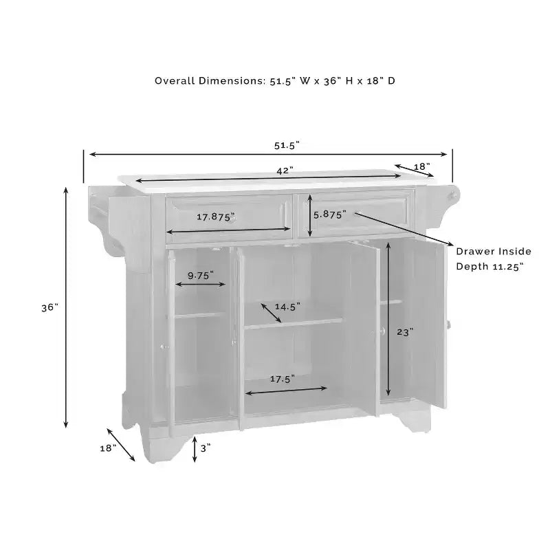 Full Size Kitchen Island Cart with Granite White Top, Storage Drawers and Shelves