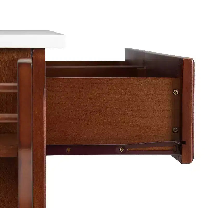 Full Size Kitchen Island Cart with Granite White Top, Storage Drawers and Shelves