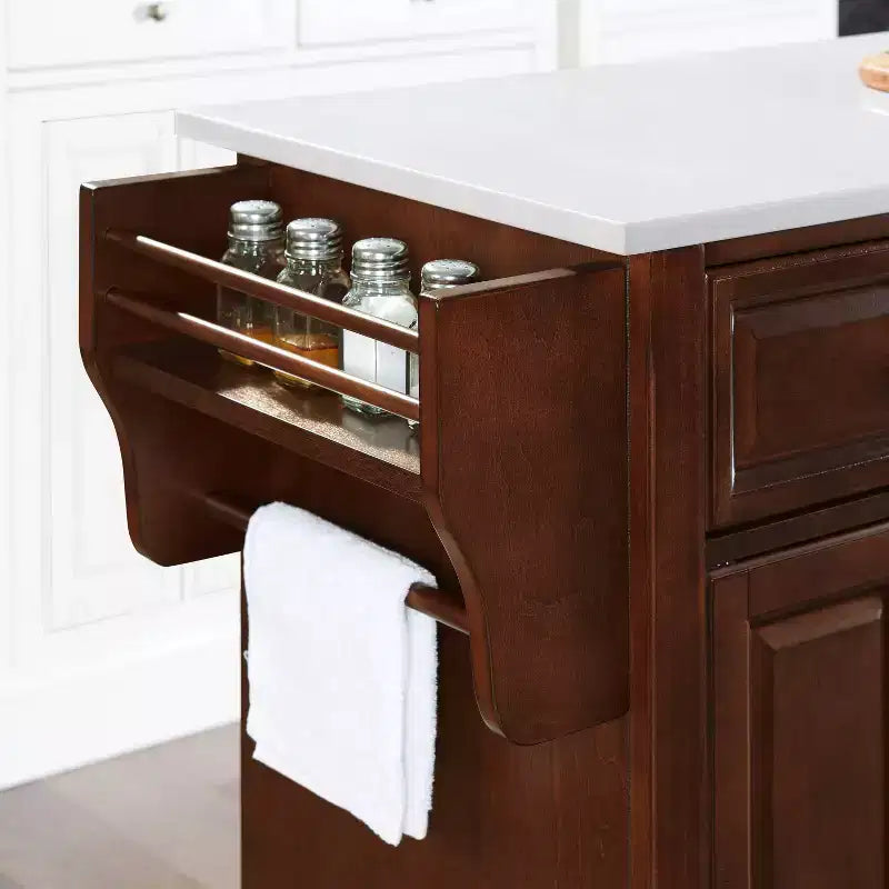 Full Size Kitchen Island Cart with Granite White Top, Storage Drawers and Shelves