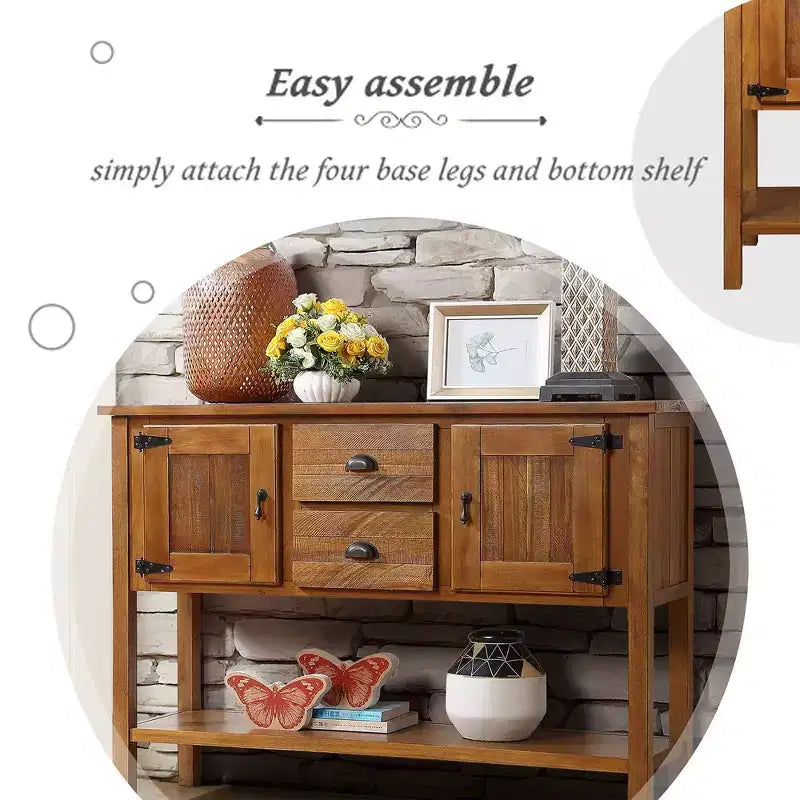 48 Inch Farmhouse Console Table, Entry Table with 2 Drawers and Cabinets, Solid Wood Sofa Table with Shelves
