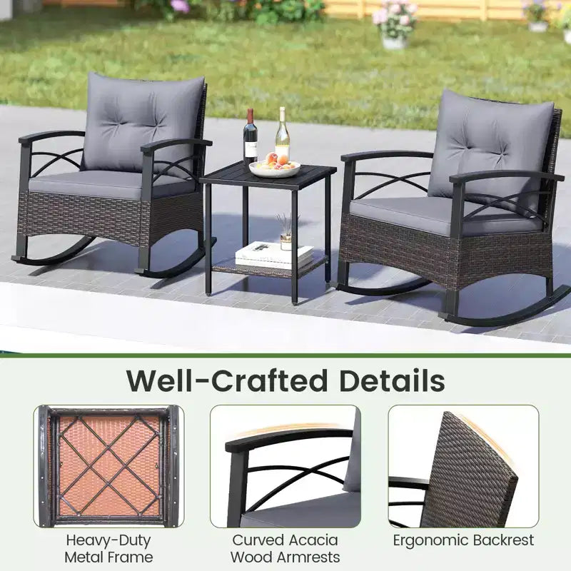 Costway Ensemble de 3 pièces de mobilier de jardin avec table basse à 2 niveaux et coussins de dossier moelleux pour extérieur
