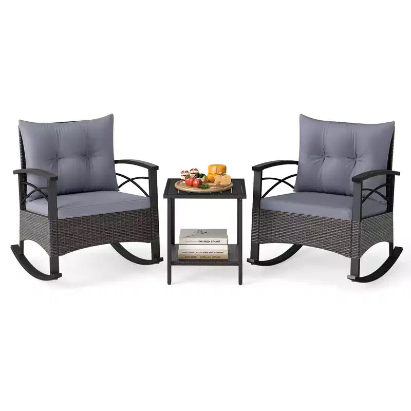 Costway Ensemble de 3 pièces de mobilier de jardin avec table basse à 2 niveaux et coussins de dossier moelleux pour extérieur
