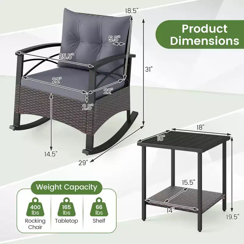 Costway Ensemble de 3 pièces de mobilier de jardin avec table basse à 2 niveaux et coussins de dossier moelleux pour extérieur