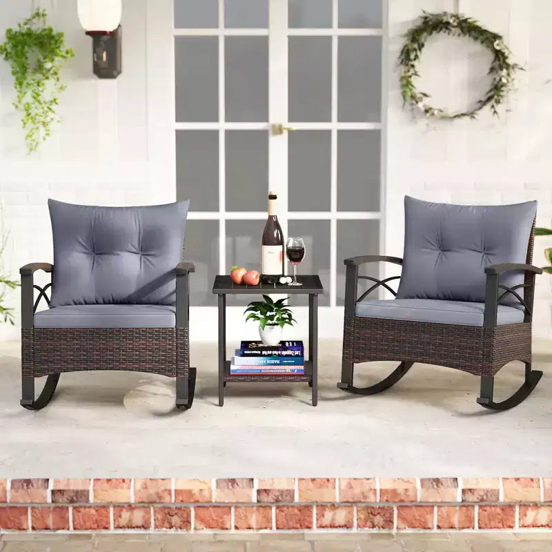 Costway Ensemble de 3 pièces de mobilier de jardin avec table basse à 2 niveaux et coussins de dossier moelleux pour extérieur