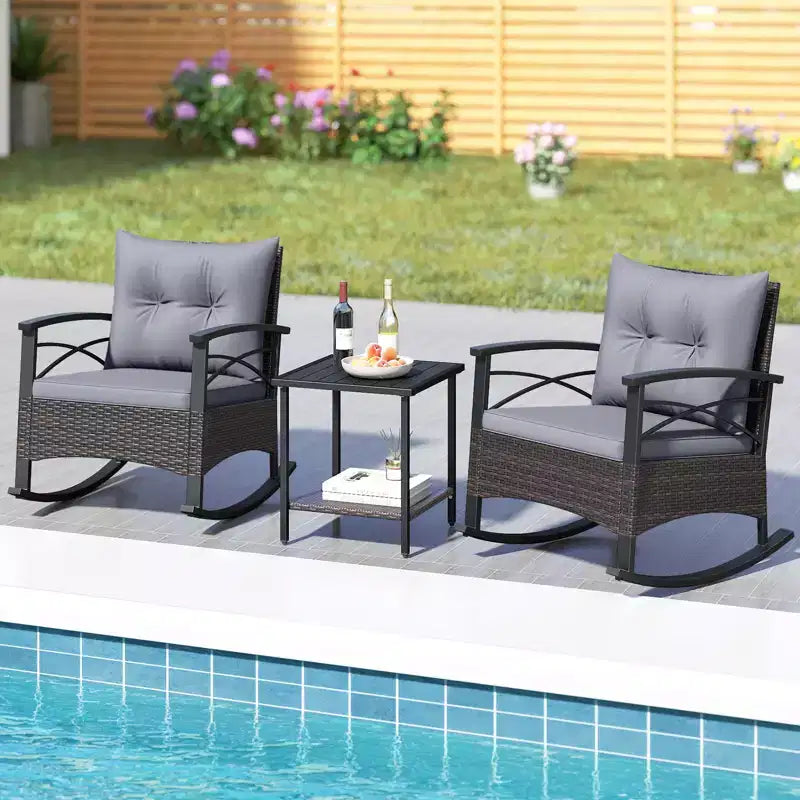 Costway Ensemble de 3 pièces de mobilier de jardin avec table basse à 2 niveaux et coussins de dossier moelleux pour extérieur