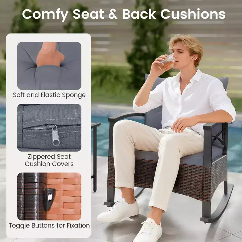 Costway Ensemble de 3 pièces de mobilier de jardin avec table basse à 2 niveaux et coussins de dossier moelleux pour extérieur