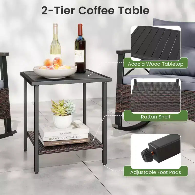 Costway Ensemble de 3 pièces de mobilier de jardin avec table basse à 2 niveaux et coussins de dossier moelleux pour extérieur