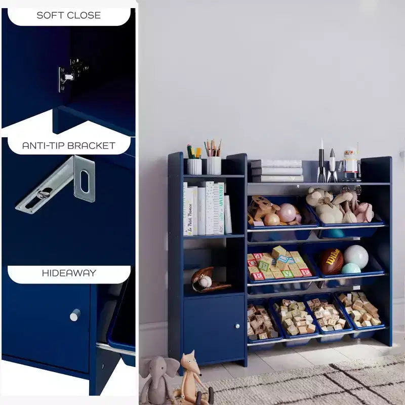 Kids Toy Storage Organizer with Bookshelf and 8 Toy Bins, Children's Playroom Storage Unit
