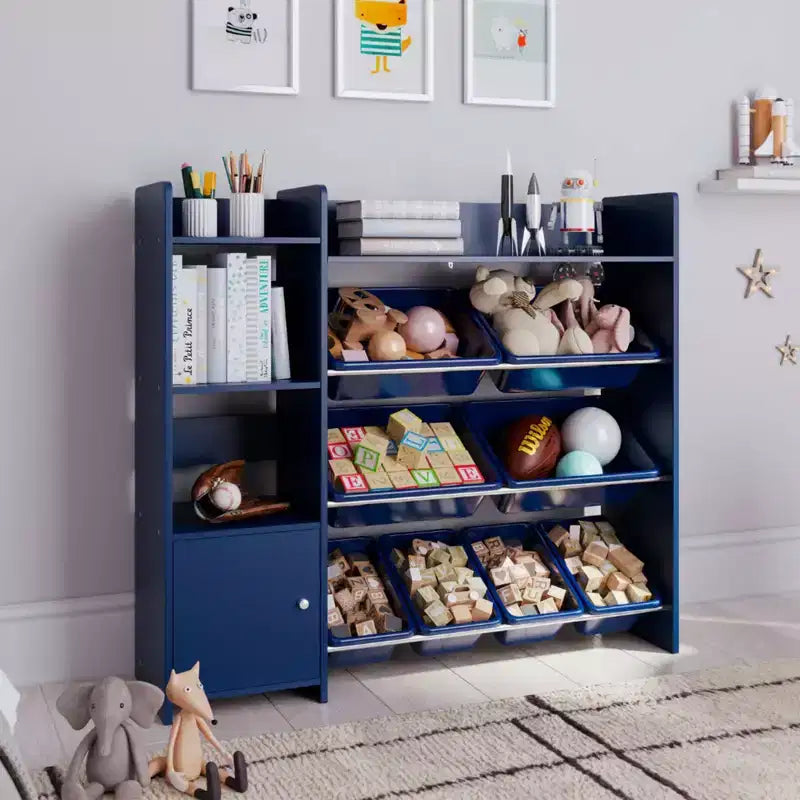 Kids Toy Storage Organizer with Bookshelf and 8 Toy Bins, Children's Playroom Storage Unit