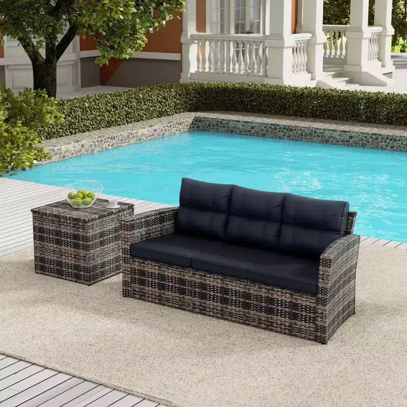 WestinTrends Canapé d'extérieur 2 places en rotin PE avec coussins et table d'appoint