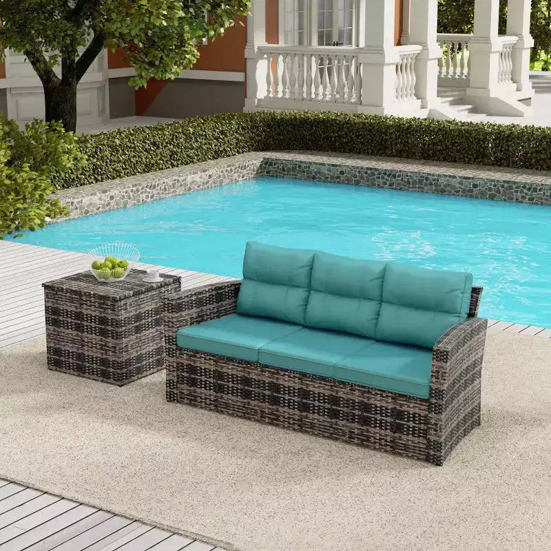 WestinTrends Canapé d'extérieur 2 places en rotin PE avec coussins et table d'appoint